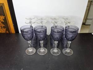 lot 59 image: Set of (12) Cut Glass PurpleClear Wine Glasses