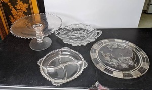 lot 66 image: Collection of (4) Glass Pieces Round Platters and Cake Stand