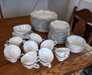 lot 53 image: Large Vintage Collection of (59) Imperial China Japan Seville W. Dalton 5303 Salad Plates, Dinner Plates, Saucers, Tea Cups and More