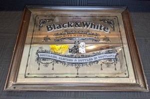 lot 272 image: Black & White Imported Scotch Whiskey Framed Glass Sign