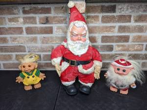 lot 232 image: Vintage Santa Claus Doll and (2) Vintage Troll Doll Banks