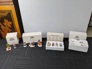 lot 447 image: Dept 56 Heritage Village Collection Wood Cutter and Son, Amish Family, Shop Keepers, Farm Animals