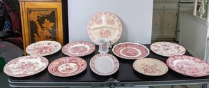 lot 95 image: Collection of 10 Rose & White China Plates and 1 Mug Windsor Ware, Wedgewood, Crown Ducal, Burslem, Masons, Royal Warwick, W & Co, Shenango, J & E Mayer and More
