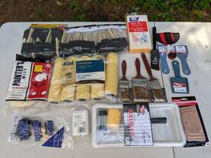 lot 391 image: Huge Lot of NEW Painting Supplies Brushes, Painters Mitt, Scrapers, Roller Covers, Spreaders, & More
