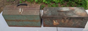 lot 385 image: Pair of Vintage Metal Toolboxes Including Contents Variety of Small Hand Tools and Hardware
