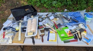 lot 366 image: Large Assortment of Painting Supplies Brushes, Rollers, Roller Pads, Paint Trays, Stir Sticks, Scrapers and More