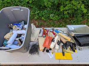 lot 370 image: Assortment of Painting Supplies Scrappers, Rollers, Roller Pads, Painting Trays, Cloth Sheet and More