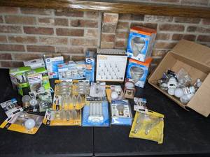 lot 501 image: Large Assortment of Light Bulbs and More Light Bulbs and More Light Bulbs Sylvania, LED, Meridian, Feit, GE, Etc.