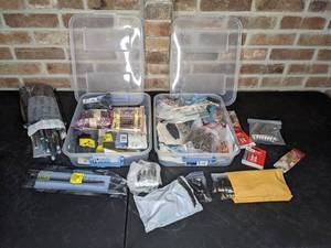 lot 506 image: Large Collection of Electronic Parts Radio Shack, RCA, Jasco, Terminal Strips, IC Sockets, F-Connectors, Etc.