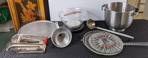 lot 555 image: Collection of Kitchen Ware Power Pop Popcorn Popper, Vintage Ekco French Fry Cutter, Colander, Funnels, and More