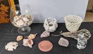 lot 479 image: An Assortment of Shells, Goose Pot, Glass Cat, and More