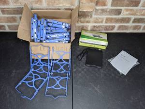 lot 513 image: Box of Blue Hard Drive Caddies and a External USB Floppy Drive