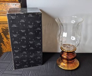 lot 568 image: Department 56 Handblown Amber Mercury Glass Pedestal with Clear Hurricane Glass Top