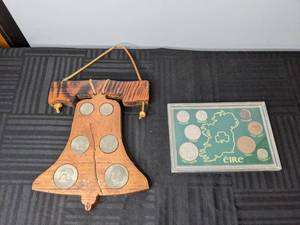 lot 573 image: Pair of Souvenir Coin Collections Liberty Bell with Bicentennial US Coins, Frame with Irish Coins