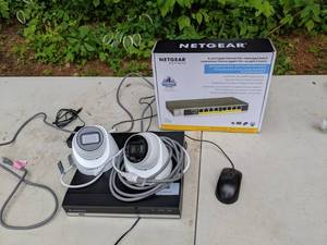 lot 640 image: Amcrest Security Monitor System and Net Gear High Power Ethernet Switch