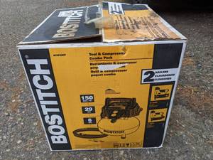 lot 14 image: Bostitch Tool & Compressor Combo Pack 2-Piece Nailers & 6 Gal. Pancake Compressor