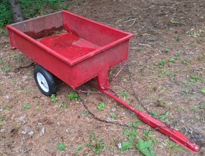 lot 31 image: Tow Behind Red Metal Garden Cart