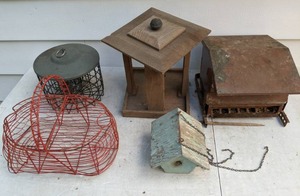 lot 798 image: Collection of Bird Feeders and Wire Egg Basket