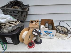 lot 703 image: Large Lot of Various WiringCable and Multiple Single Bulb Light Fixtures