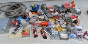 lot 761 image: An Assortment of Electric Components- Switches, RCA, Clamps, Wire, Etc.