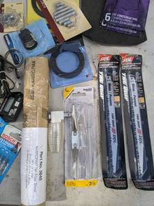lot 747 image: Assortment of Tools Hammers, Caulk Gun, ScrewFlat Head Drivers, Sand Paper, Painters Tape and More