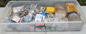 lot 712 image: Huge Lot of Hardware Measuring Tape, Screws, Nuts, Bolts, Washers, Hex Bolts, and Much More