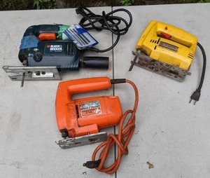 lot 680 image: Two Black & Decker Variable Speed Jig Saws and a Vintage Kmart Two Speed Sabre SawJig Saw