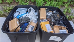 lot 779 image: Double Bin Mystery Lot GasOne Camping Fuel Blend, StarTech USB Converter, Electronic Cords and More