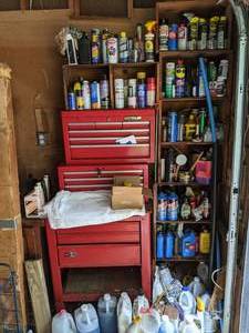 lot 700 image: Huge Lot of Automotive Products, Liquids, Chemicals Armor All, Dot 3 Brake Fluid, WD-40, Carburetor Cleaner and Much More
