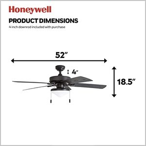 Honeywell Ceiling Fans 50512-01 Belmar Outdoor LED Ceiling Fan, 52, Bronze