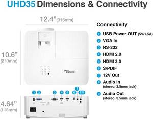 Optoma True 4K UHD Gaming Projector  240Hz  4.2ms Input Lag  UHD35