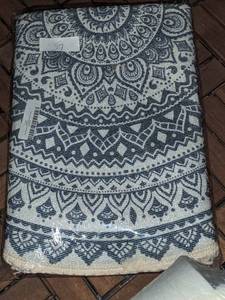 Blue & Black Mandala Round Fringe Rug