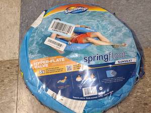 SwimWays Spring Float SunSeat Mesh Floating Inflatable Swimming Pool Lounge Chair in Blue