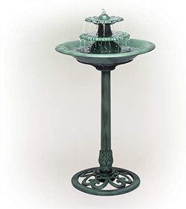 Alpine Corporation 35 Tall Outdoor 3-Tiered Pedestal Water Fountain and Birdbath, Green