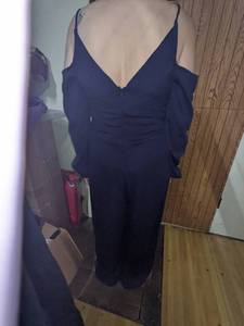 Blue Cold Shoulder Jumpsuit wEmbroidered Design, Size 8