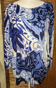 Striking Talbots Blue Floral Print Cardigan, Sz 3X