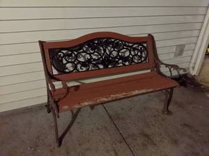lot 135 image: Iron Hardwood Garden Porch Bench