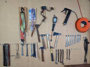 lot 137 image: Assortment of Tools Hammers, Wrenches, Box Wrenches, Flat Bungee Cords and More