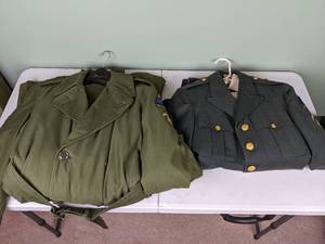 lot 121 image: Set of (2) Mens Over Coats with The Armor School Patches