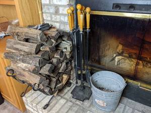 lot 17 image: Fireplace Set-Up Log Holder, Logs, Fireplace Tools & Accessories with Stand