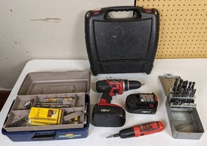 lot 27 image: Skil Cordless Drill Driver wTwo Batteries, Black & Decker Cordless Screwdriver, Drill Bits, Cases and More