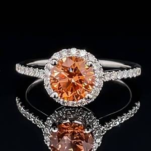 lot 11 image: Rare, Gorgeous Color 1.57ctw Fancy Orangy Pink & White Diamond VS Clarity G Color Halo Ring in 14k White Gold $10,500 Retail VIDEO