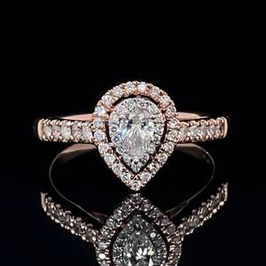 lot 15 image: Stunning Pear Shape Diamond Ring 0.75ctw. 14k Rose Gold Engagement $2800 Retail VIDEO No Reserve 