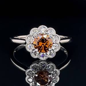 lot 21A image: Gorgeous .78 Carat Fancy Orange GIA Certified Diamond with White Floral Halo in 14k Gold $2700 Retail VIDEO