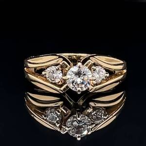 lot 25 image: Romantic Intrigue 0.59ctw Diamond VS Clarity 3-Stone Split Shoulder Shank Scalloped Ring in 14k Yellow Gold Estate $2520 Retail VIDEO