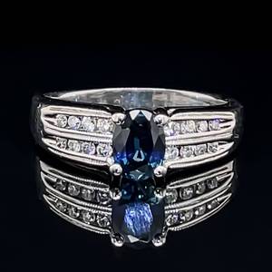 lot 28 image: Sophisticated 0.30ctw Oval Cut Natural Fine Ceylon Sapphire & Diamond Double Channel Ring in 14k White Gold $2600 Retail VIDEO