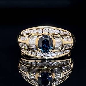 lot 29 image: Timeless Elegance 1.56 Carat  Oval Cut Natural Blue Sapphire & Mixed Cut Diamond Dome Shaped Cocktail Ring in 14k Yellow Gold Estate $3150 Retail VIDEO