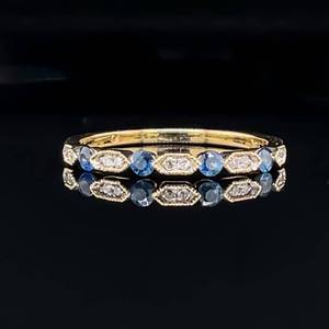 lot 39 image: Very Fine Quality Beautiful Sapphire & Diamond Slim Stacking Band Ring in 14k Yellow Gold $1899 Retail VIDEO