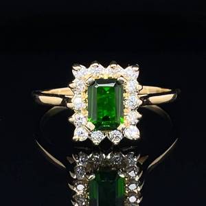 lot 41 image: Very Rare 1.50ctw Emerald Cut Tsavorite Green Garnet & Diamond Lace Halo Estate Ring in 14k Yellow Gold $2950 Retail VIDEO