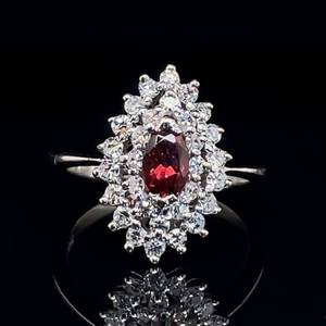 lot 47 image: Lavish Glamor 0.80ctw Rubellite Red Tourmaline & Diamond VS Clarity G Color Ballerina Cocktail Estate Ring in 14k White Gold $2500 Retail